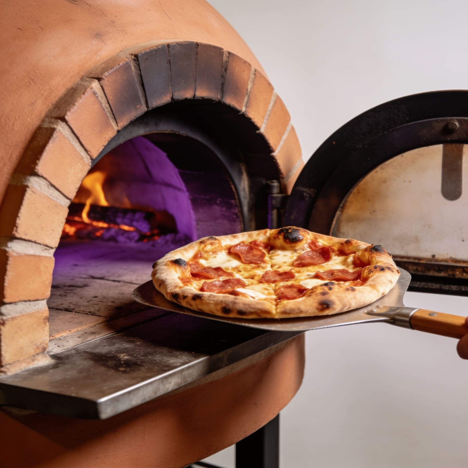 Pizza cotta nel forno a legna